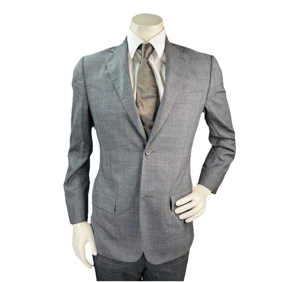 J Hilburn Vitale Barberis Men 36R Blazer European Fit Gray Wool Glen Plaid - Picture 3 of 16